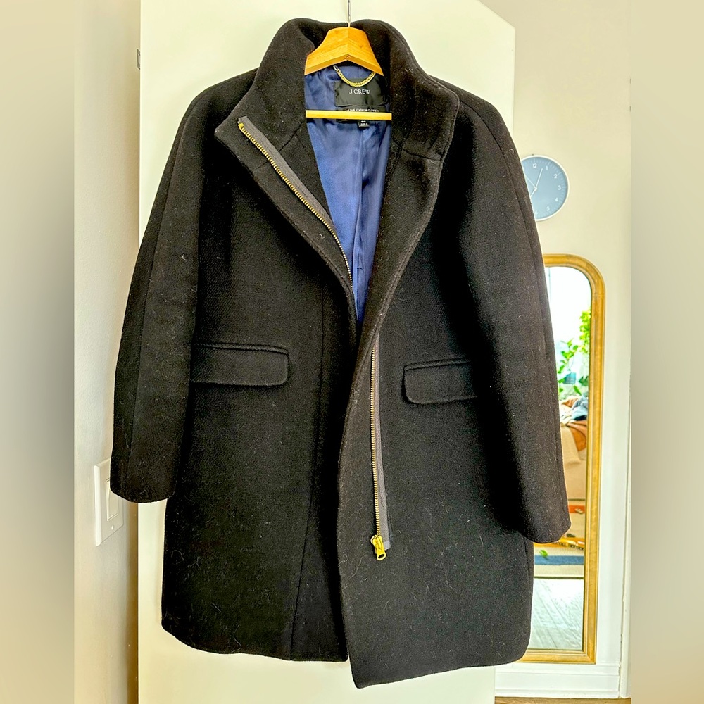 J. Crew 2019 Black Italian Wool Blend Zippered Topcoat